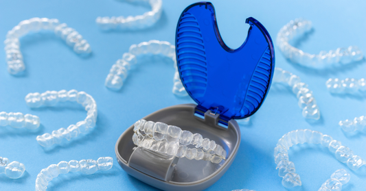 Image showing a set of Invisalign trays indicating how many Invisalign trays might be needed.